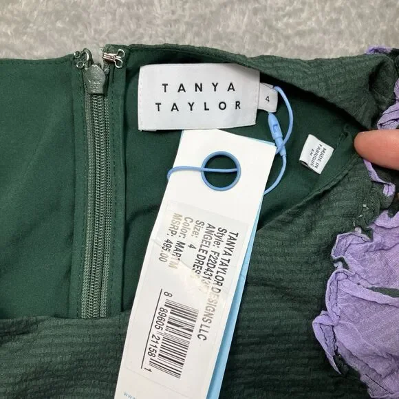 Tanya Taylor Angele Dress Womens S Green Floral Silk Flutter Sleeve Mini Spring - Picture 4 of 11